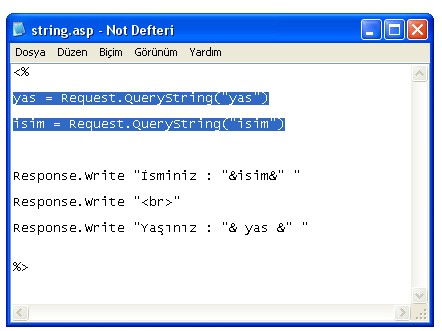 Request.QueryString Nesnesi 