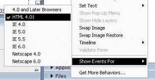 Behaviors paneli Show events for ile tarayıcı uyumluluğunu ayarlayabilirsiniz