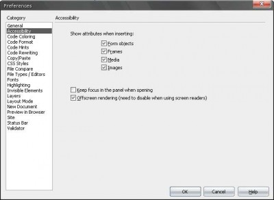 Dreamweaver Erişilebilirlik ayarları