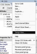 CSS panel müsünden Design Time seçeneğini
seçiyoruz