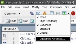 Panelde herhangi bir yere sağ tıklayıp Customize favorites seçeneğine tıklıyoruz